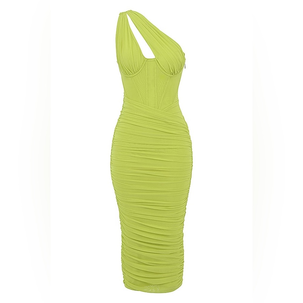 NWT House of CB Valentina Lime Asymmetric Cutout Midi Dress Size XS - Picture 10 of 14